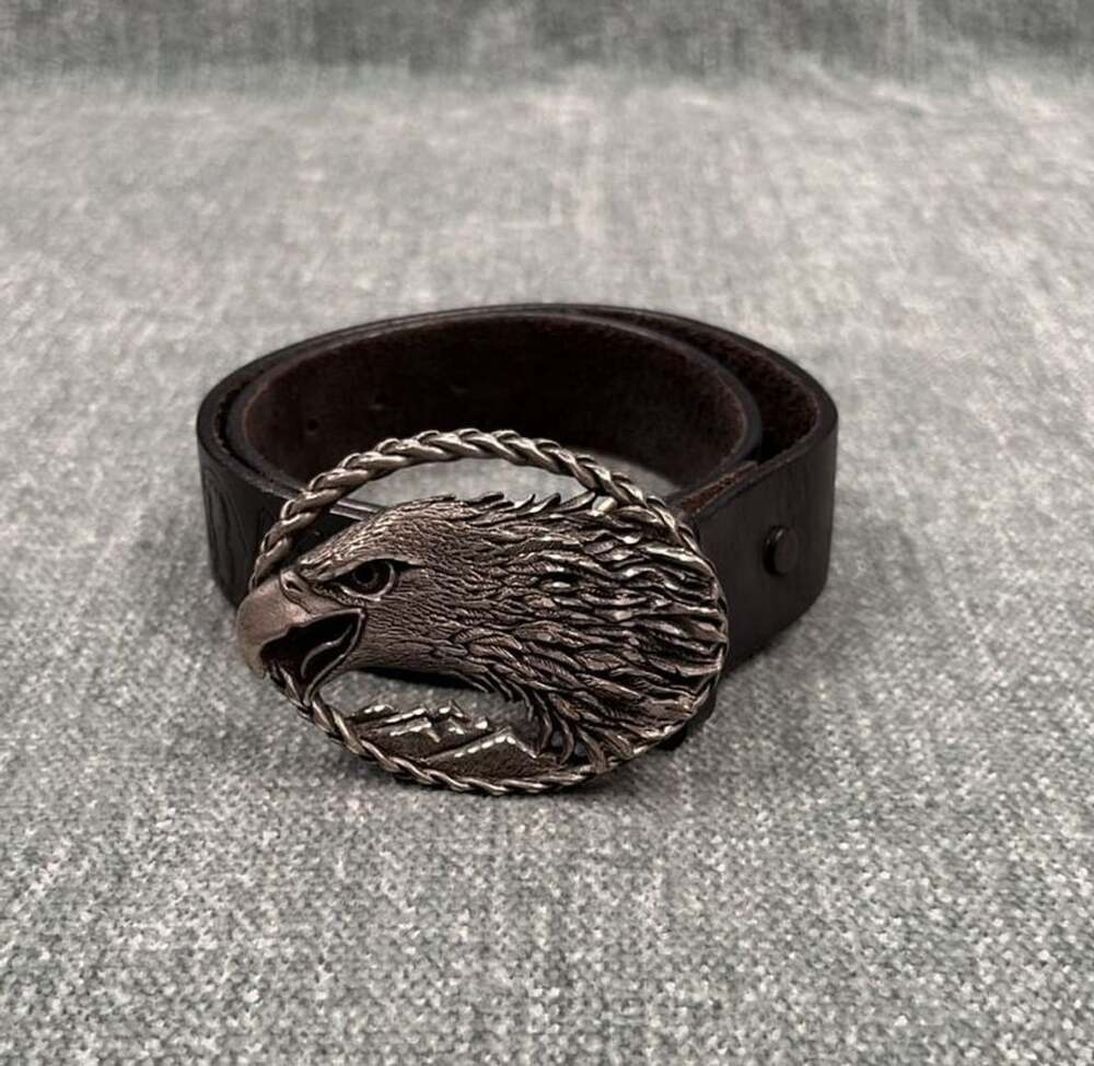 Harley-Davidson Leather Belt With 1995 EJC Eagle Pewter Buckle Size 34